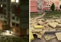 Алматыда қатты жел көпқабатты тұрғын үйдің сыртқы жабынын ұшырып әкетті (видео)