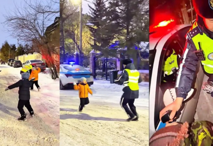 Астанада полицейлер мен балалар қар атысып ойнаған (ВИДЕО)