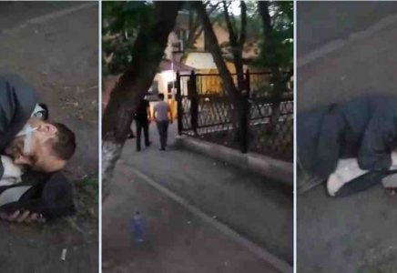 Қарағандыда ер адамды аурухана сыртына лақтырып тастады (видео)